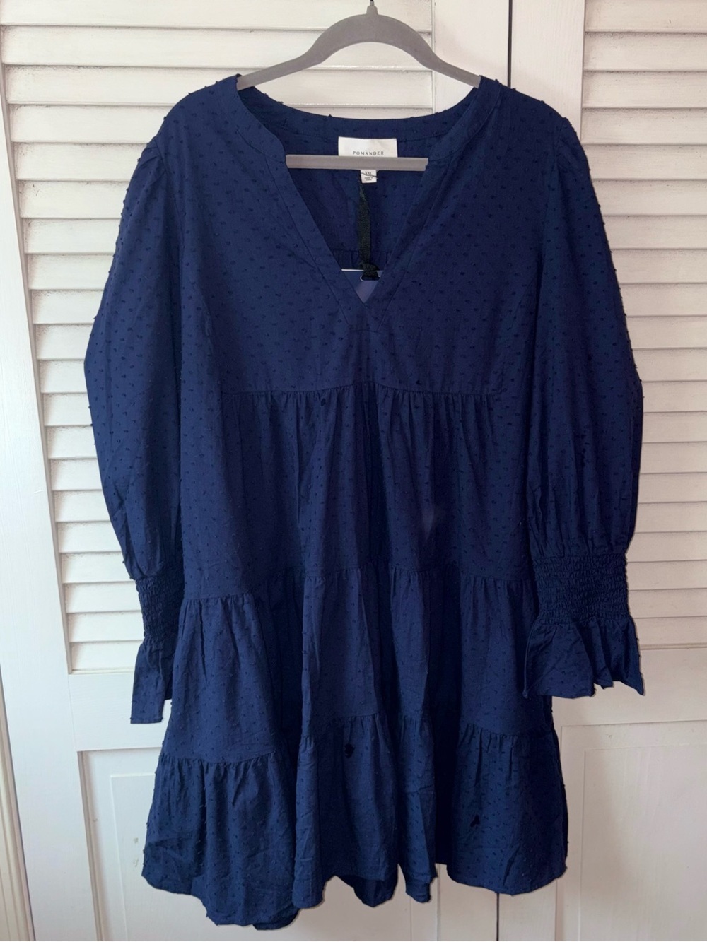 NWT Pomander Place Navy Swiss Dot Tiered Mini Dress XXL Puff Sleeve - Picture 3 of 7